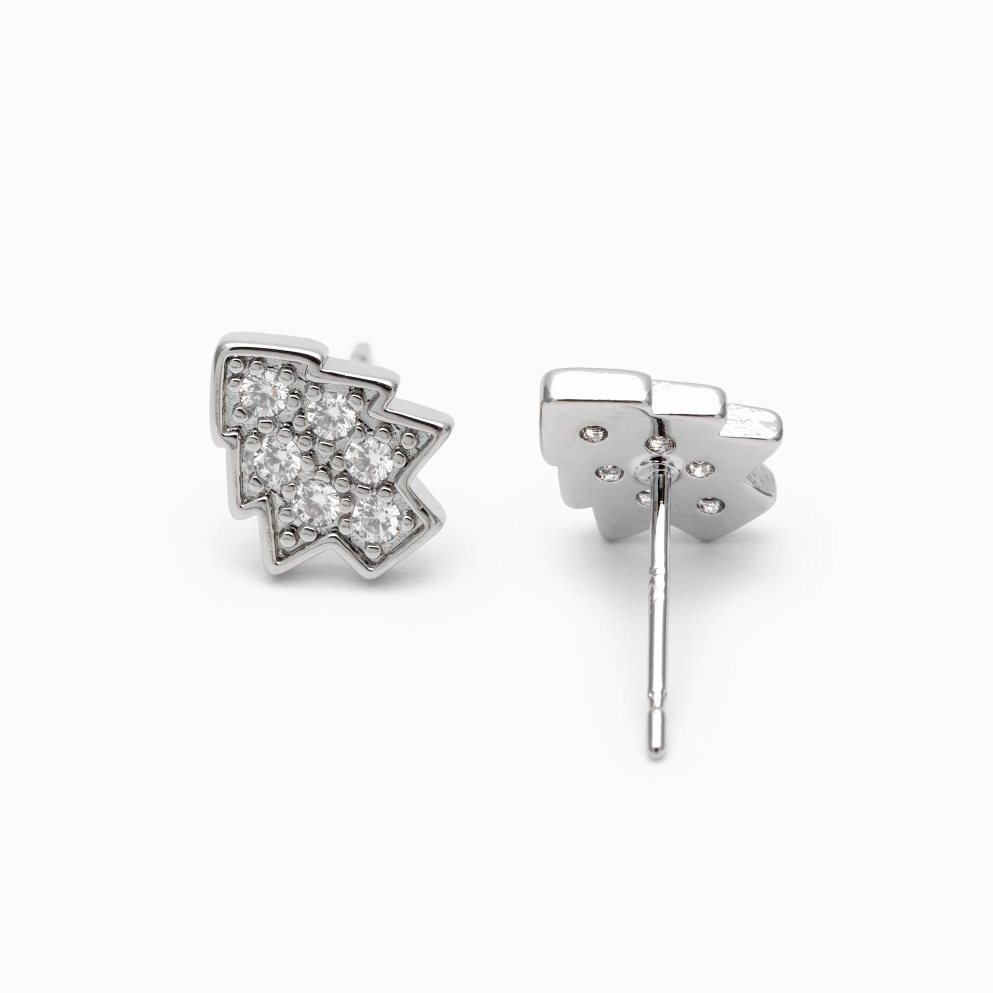 10pcs CZ pave Gold/ Silver Tree Earrings, 18K Gold/ Rhodium Plated Brass, MInimalist Christmas Stud Earrings (#GB-139-E)